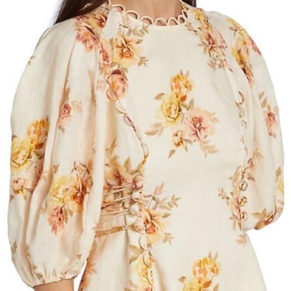 Zimmermann Rosa Linen Floral Minidress Size 2 US 8 - Picture 6 of 11